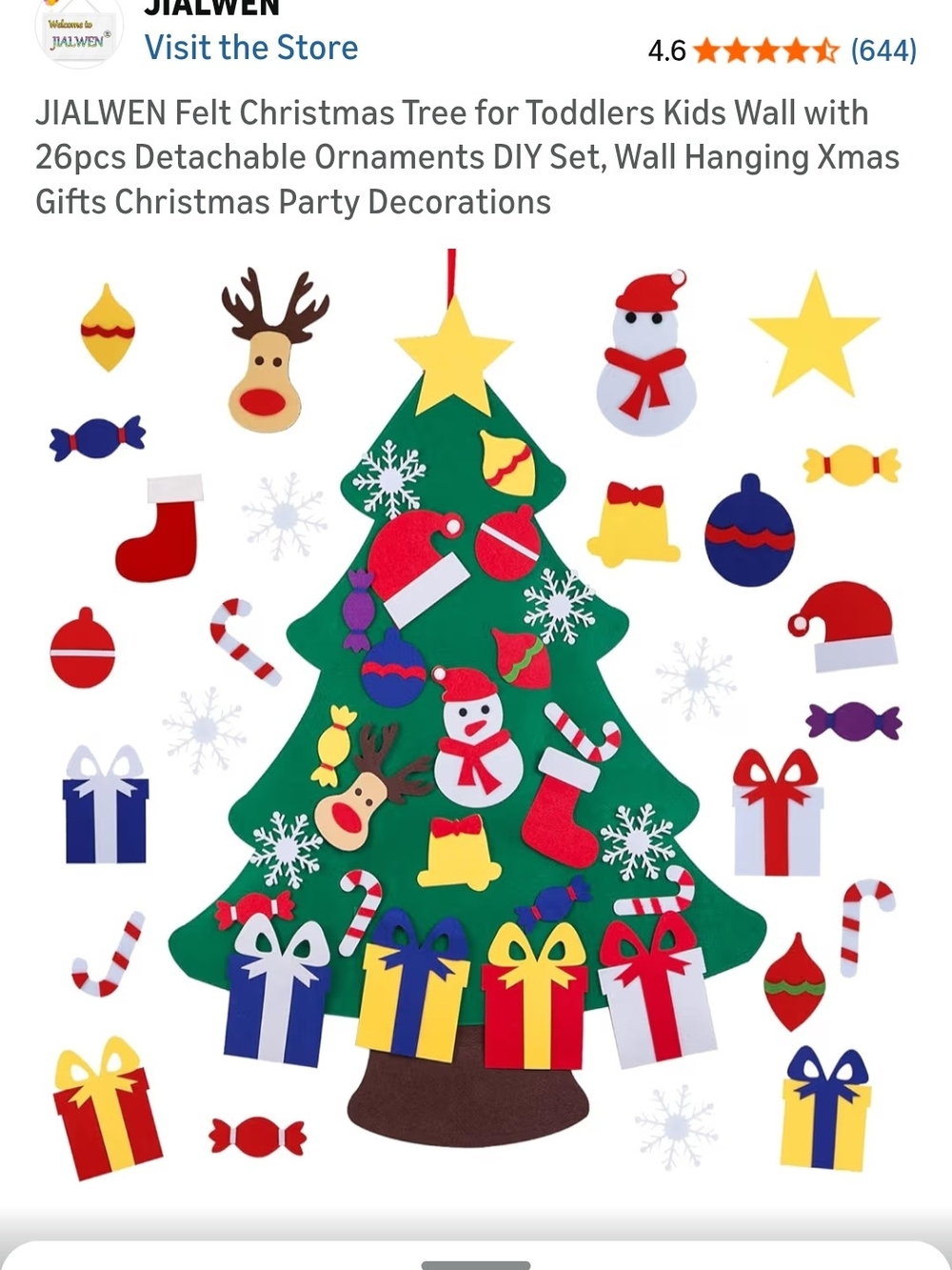 Green Felt Christmas Tree Wall Hanging with Detachable Ornaments